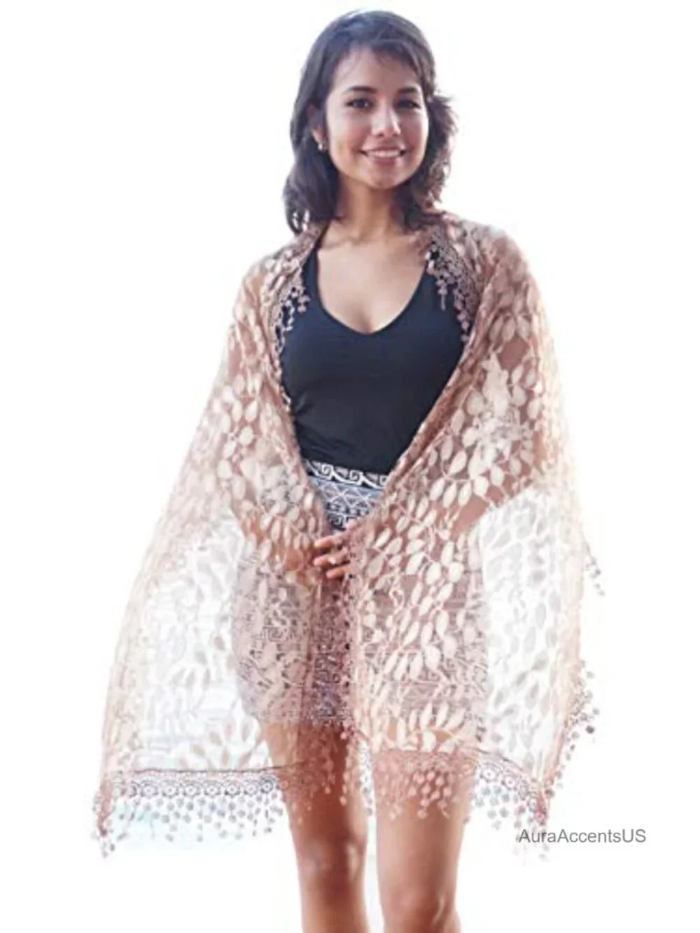 Lightweight Lace Fringe Scarf Shawl Wrap for Women Wedding Party Accessory